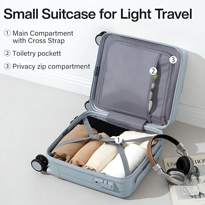 Hanke 14 Inch Underseat Carry On Luggage with Wheels Hard Shell Suitcases Carry On Bag Lightweight Small Mini Suitcase Travel Luggage for Travel（Gray）