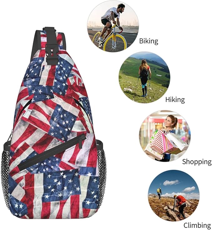 GJXFLSY American Flag Pattern Sling Backpack Crossbody Bag Casual Chest Bags Travel Hiking Daypack Shoulder Bag for Women Men