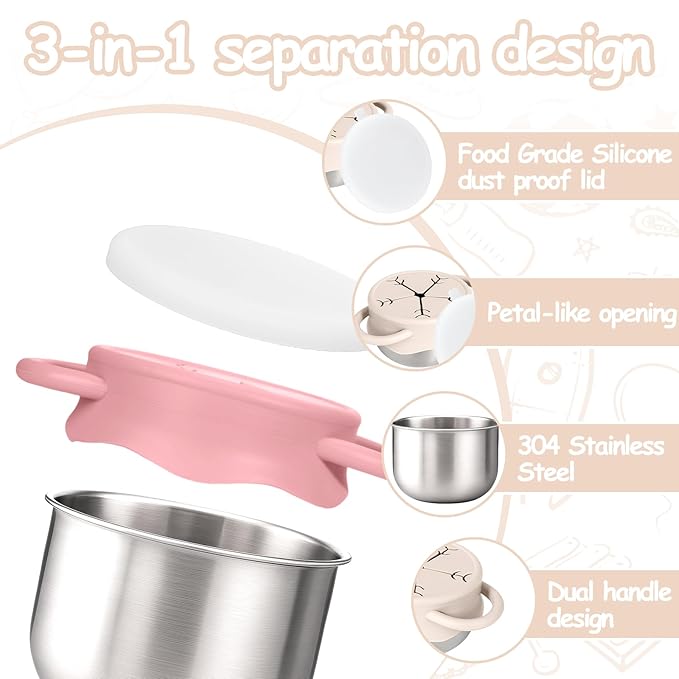 Mity rain 2-Pack Stainless Steel Snack Containers for Kids with Spill-Proof Silicone Lids & Handles - 3-in-1 Baby Snack Cups, Reusable No-Spill Toddler Snack Box, Perfect for On-The-Go Healthy Eating