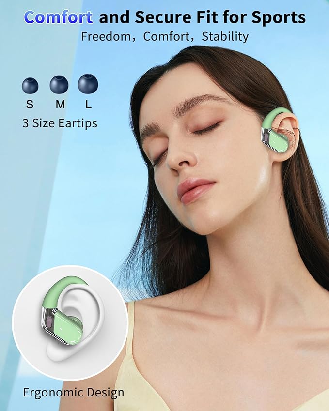 Wireless Earbud, Bluetooth 5.4 Headphones IP7 Waterproof for Sport, 50H Running Wireless Earphones with ENC Noise Cancelling Mic, Deep Bass Over Ear bud with Earhooks for Android, iOS, Workout, Gym