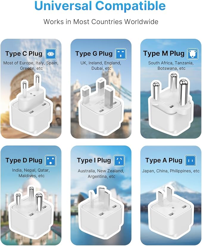 Universal Travel Adapter Kit, VINTAR International Power Adapter with 5ft Extension Cord, 2 Outlets and 3 USB, Type A/C/D/G/I/M Plug for EU/UK/India/Africa/US, Power Strip for Travel Home Cruise Ship