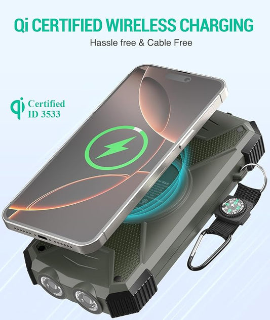 BLAVOR Solar Charger Power Bank 10,000mAh, Portable Wireless Charger, 20W Fast Charging External Battery Pack with USB C for Cell Phones, Solar Panel Charger with Dual Flashlight for Camping