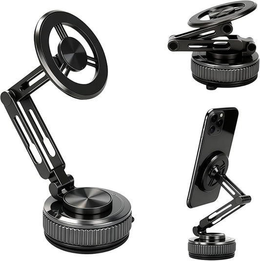 Extended Long Metal Arm Magnetic Car Phone Mount with Strongest Suction Cup, 360° Adjustable Universal Dashboard Windshield Holder for All iPhone Android Cell Phones, Heavy Duty for Car Truck SUV