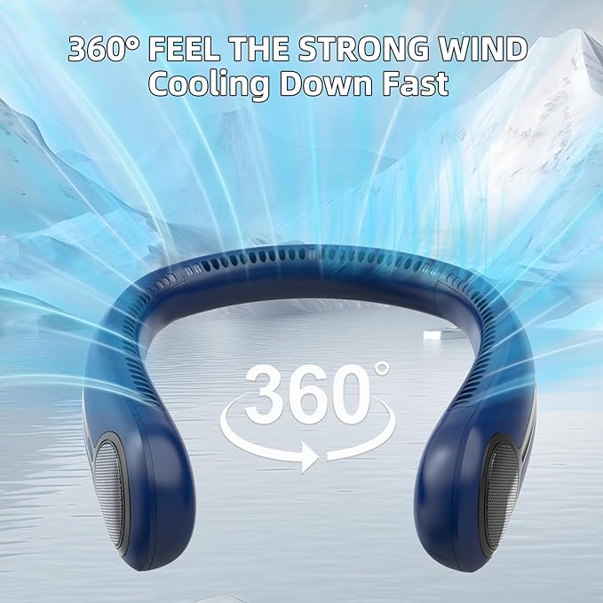 Portable Neck Fan,Hands Free Personal Wearable Bladeless Fan,6000mAh USB Rechargeable,360° Cooling,LED Display,4-Speeds,Birthday Gifts for Men Women Dad Mom,Stocking Stuffers Christmas Gifts (Blue)