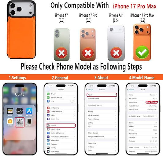 GUERNICA for iPhone 17 Pro Max (6.9") Case Wallet with Card Holder, RFID Blocking Leather Protection, Shockproof Women Men Phone Case for Apple 17 Pro Max, Orange
