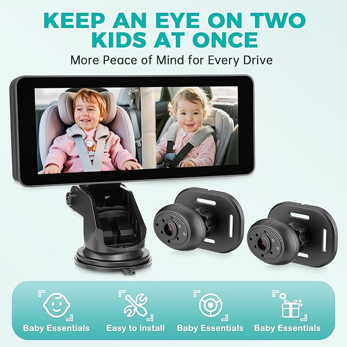 Baby Car Camera for 2 Kids,6.9" Large HD Display Dual Channel Baby Monitor, 1080P IR Night Vision Car Seat Camera,Easy Install Rear-Facing View – Ideal for Kids and Pet Safety