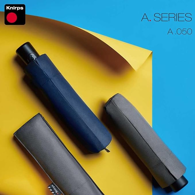 Knirps A.050 Navy Manual Open Close Travel Rain Umbrella for Adults – Ultra Lightweight, Compact Windproof 38.5" Water Resistant Canopy, Steel Aluminum Frame, Travel Case Included