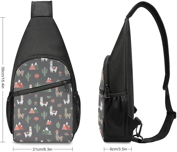 SWEET TANG Fashion Sling Backpack, Lightweight Sling Shoulder Bag, Outdoor Chest Crossbody Bike Gym Runner Daypack with Adjustable Strap for Men Women, Llama Alpaca Cactus
