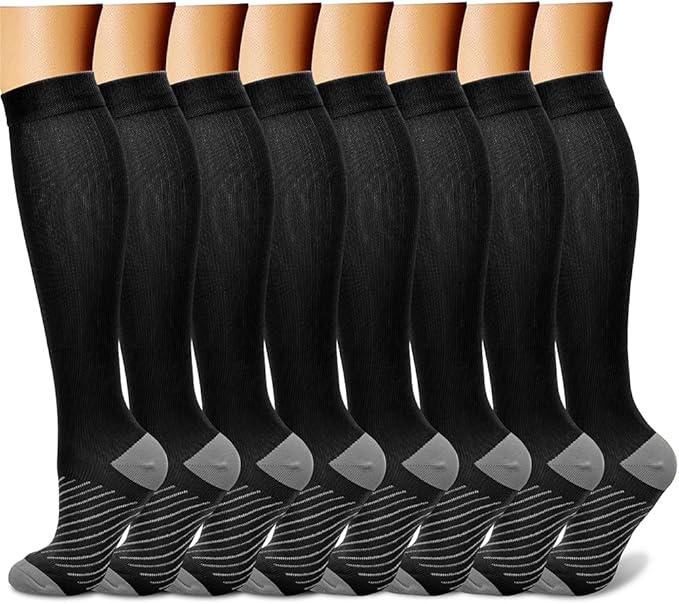 CHARMKING Compression Socks for Women & Men Circulation (8 Pairs) 15-20 mmHg is Best Support for Athletic Running,Cycling