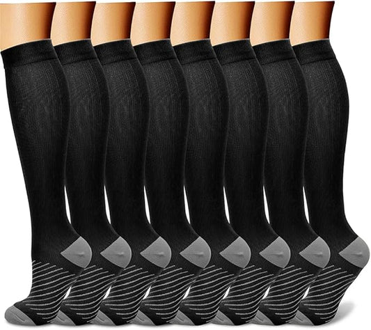 CHARMKING Compression Socks for Women & Men Circulation (8 Pairs) 15-20 mmHg is Best Support for Athletic Running,Cycling
