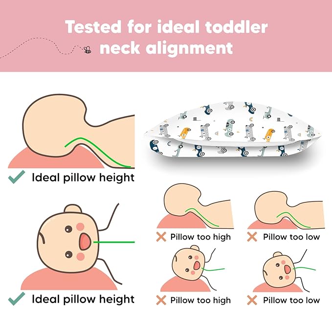 KeaBabies Toddler Pillow with Pillowcase, Jumbo 14X20 - Soft Organic Cotton Toddler Pillows for Sleeping - Machine Washable - Perfect for Travel, Toddler Bed Set (Racecars)