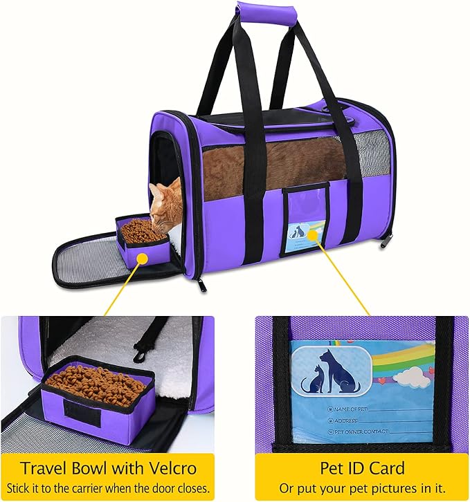 Refrze Pet Carrier Airline Approved, Cat Carriers for Medium Small Cats, Soft Dog Carriers for Small Medium Dogs,TSA Approved Pet Carrier for Cats Dogs of 15 Lbs, Puppy Carrier,Purple