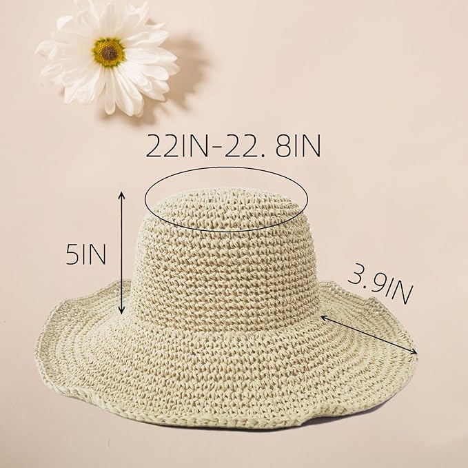 Floppy Big Beach Straw Hats for Women Foldable Summer Wide Brim Packable Sun Hat Womens Travel Straw Fedora Hat