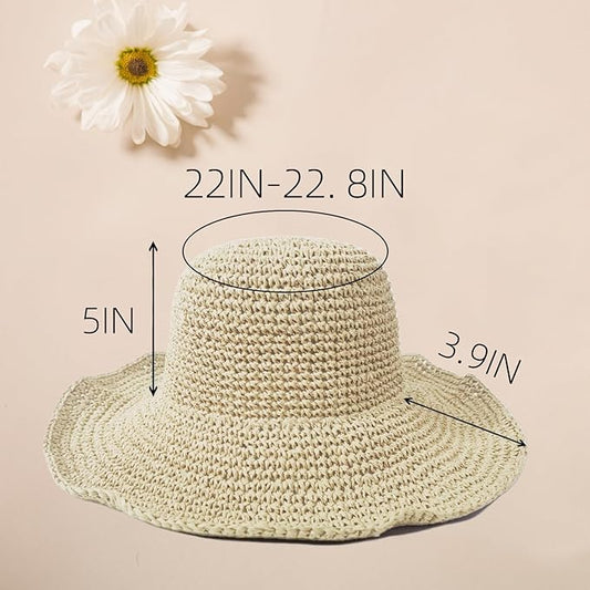 Floppy Big Beach Straw Hats for Women Foldable Summer Wide Brim Packable Sun Hat Womens Travel Straw Fedora Hat
