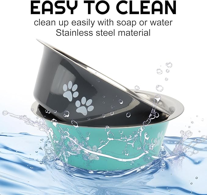 Stainless Steel Dog Bowls 2 Pack Large Extra Large Dogs Feeding Food Water Bowl with Non-Slip Silicone Sole, Dog Dishes Elevated Raised Pet Feeder(Green+Grey, XL(8.5 Cups)