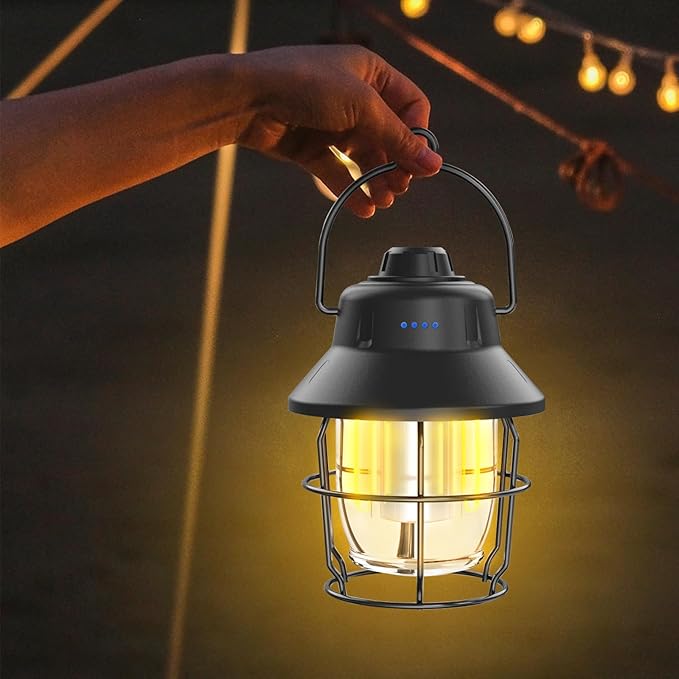 JINIU Rechargeable LED Camping Lantern, Mini Retro Portable Waterproof Lantern, 1000LM, 3 Light Modes (2700-6500K) Stepless Dimming Brightness, Hanging Tent Light for Camping, Power Outages