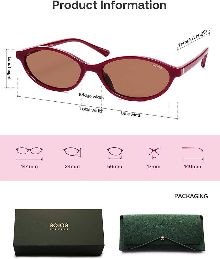 SOJOS TR90 Ultra Light Flexible Sunglasses for Women Retro Oval Polarized Cat Eye Vintage Shades UV400 Protection Comfort Fit
