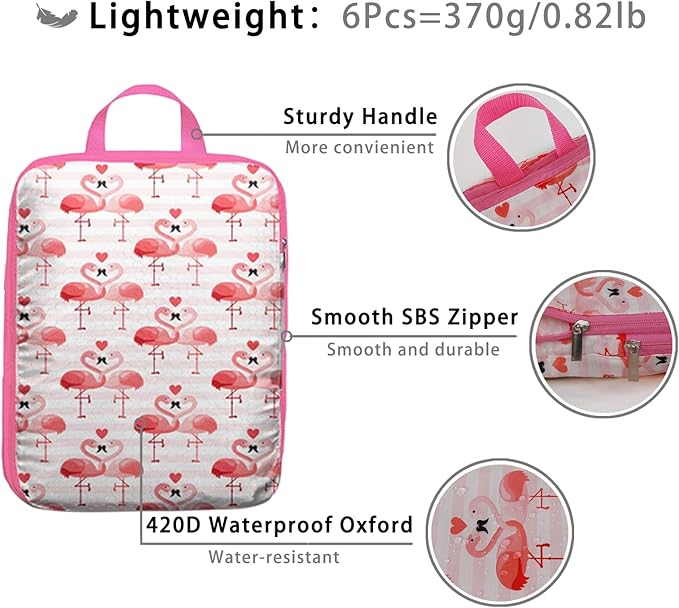 6 Pcs Compression Packing Cubes, Packing Cubes for Travel, Waterproof Luggage Organizer Bags Set, Cute Packaging Cubes for Women Kids Backpack Carry-Ons