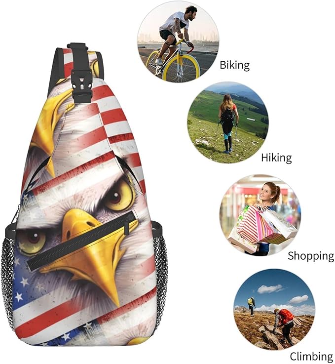 American Flag Sling Bag Multipurpose Crossbody Sling Backpack Travel Cycling Hiking Shoulder Bag For Women Men