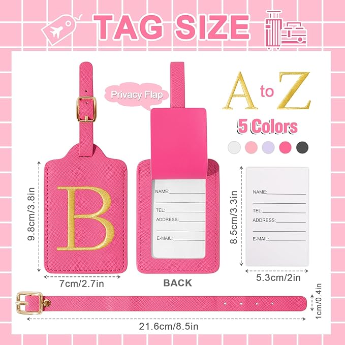 izuzta Personalized Initial Luggage Tags, Rose Red Leather, Embroidered Custom Monogram, Privacy Cover, TSA Approved, 1 Count, Rectangular, Luggage Tag