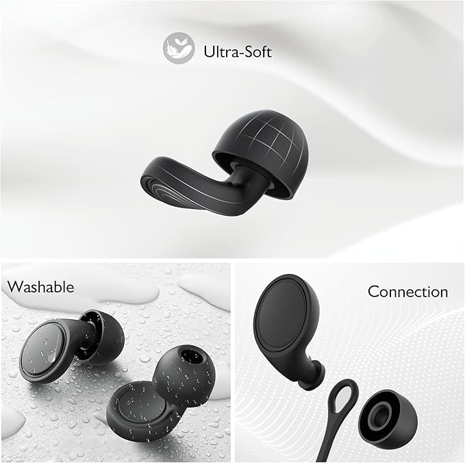 2 Pairs Ear Plugs for Sleeping, Soft Full Silicone Ear Plugs for Noise Reduction 25dB, Reusable Hearing Protection Earplugs for Concert, Focus, Noise Sensitivity, 8 Ear Tips in S/M/L - Black