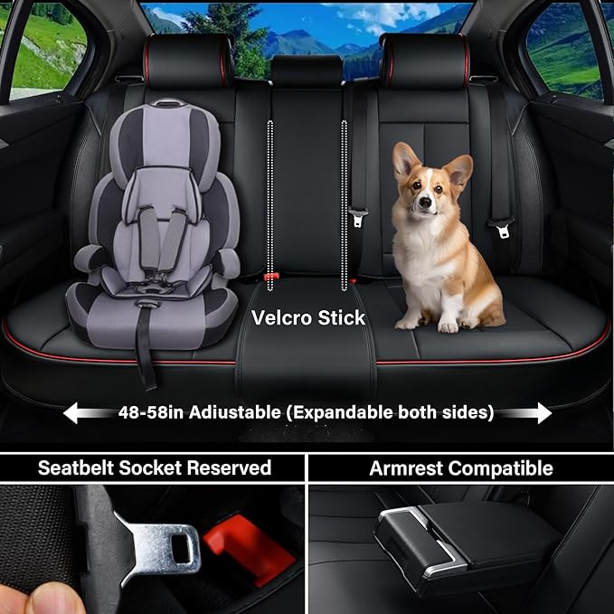 Coverado Car Seat Covers Full Set, Seat Covers for Cars, Black Car Seat Protector Waterproof, Nappa Leather Car Seat Cushion, Car Seat Covers Front Seats and Back Fit for Most Cars