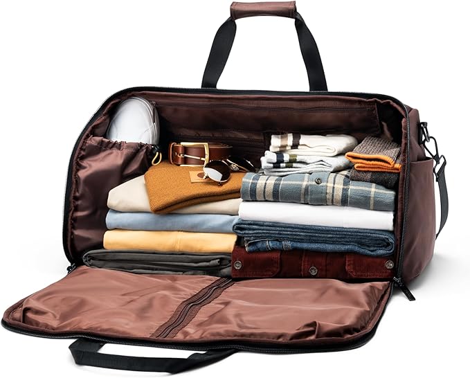 Halfday Convertible 2-in-1 Premium Garment Duffel Weekender Bag 45L | Wrinkle-Free Travel, Hanging Suit Compartment, Shoe Pockets, Trolley Sleeve. Balistic Nylon Carry-On, Port