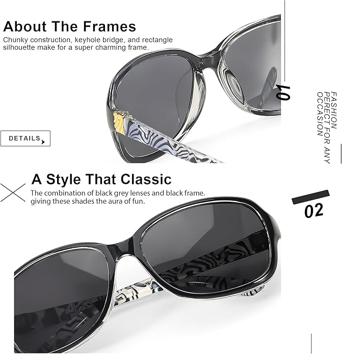 SIPHEW Polarized Sunglasses for Women | Vintage Square Sunglasses w UV400 Protection | Womens Wraparound Shade