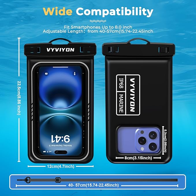 Floating Waterproof Phone Pouch IPX8 Cellphone Dry Bags for Vacation Beach Pool Kayak Cruise Travel Essentials,Waterproof Phone Case for iPhone 16 15 Pro Max, Samsung S25 Ultra S24-2 Pack 8.0"