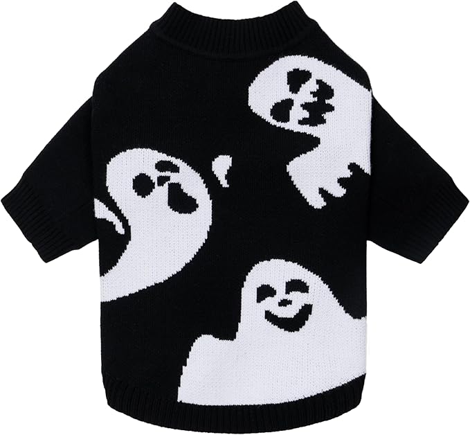 Fitwarm Halloween Ghost Dog Sweater, Funny Costumes for Dogs, Pet Apparel, Black, White, Small