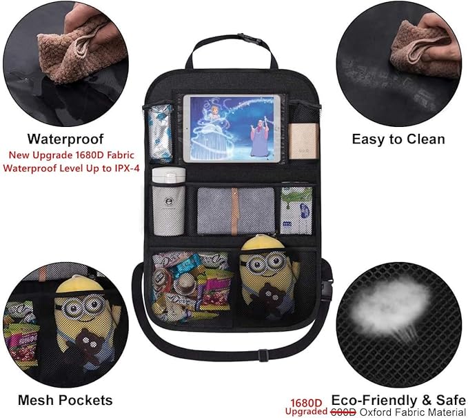 ONE PIX Backseat Car Organizer Mats Back Seat Organizers and Storage Bag with Touch Screen Tablet Holder for Kids Toddlers Car Seats, Travel Accessories, Road Trip Essentials Kids