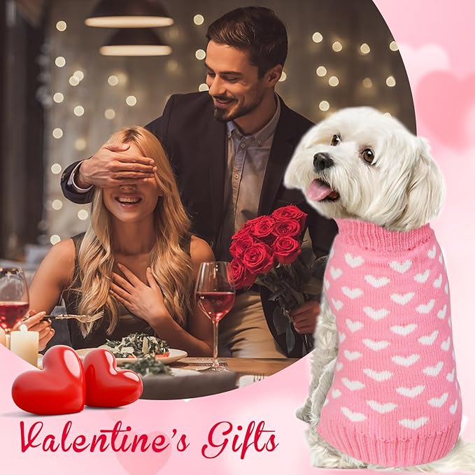 GOYOSWA Valentines Dog Sweater, Dog Valentines Clothes Outfit Knitted Sweaters for Small Medium Large Dogs Pets (Pink Heart, X-Large)