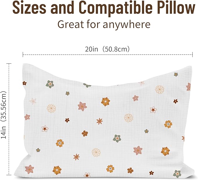 Toddler Pillowcases for 14"x20" Pillow 2 Pack, Muslin Small Toddler Baby Kids Travel Pillow Covers for Boys Girls with Envelope Closure (Sage & Flower-B, 14 x 20 Inch)