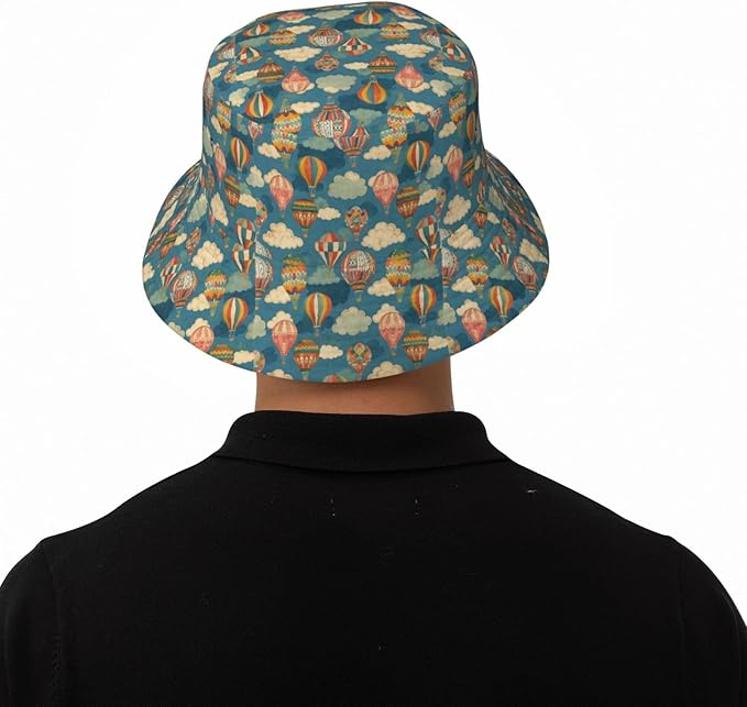 Colorful Fire Balloon, White Cloud Fisherman Hat Summer Foldable UV Protection Sun Hat