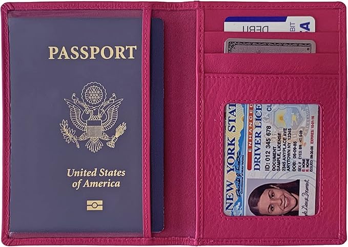 Personalized Monogrammed Bright Pink Leather RFID Passport Wallet and Luggage Tag