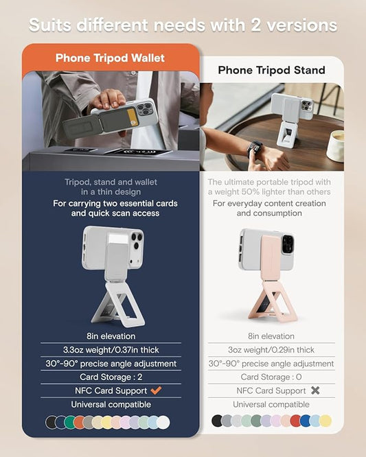 MOFT Phone Tripod Wallet for iPhone, Mulit-Angles, Lightweight & Portable Phone Stand, MOVAS Vegan Leather Magnetic Wallet, Strong Magnets, NFC Card Holder, Misty Cove (with Card Slot)