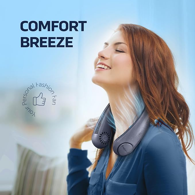 NEXAIR Portable Neck Fan - 3 Speed Rechargeable Bladeless Neck Fan, Adjustable Personal Black Neck Fan For Women & Men Modern Design, Great Cooling Fan For Travel, Indoor, Outdoors & Sports (Blue)