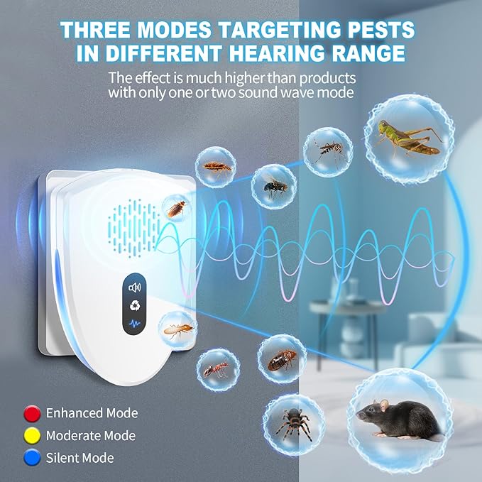 2025 Upgraded Ultrasonic Pest Control, Mouse Repellent Indoor for Spider Bug Roach Ant Mosquito Rat Mice Insect Deterrent, Mouse Rodent Repellent Ultrasonic Plug in, 3 Mode Switching, 6 Pack