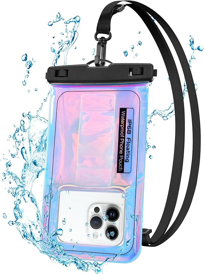Waterproof Phone Pouch Floating, IPX68 Waterproof Phone Case with Lanyard for iPhone 16 15 14 13 12 Pro Max Samsung S25 S24 S23 S22, Up to 7 Inch, Beach Vacation Essentials, Dazzling Purple