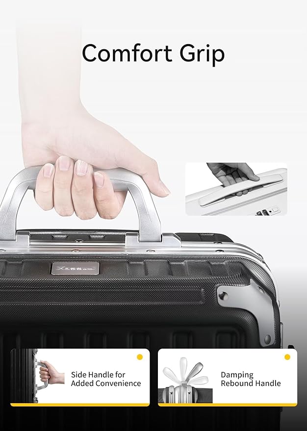 LUGGEX Carry On Luggage with Spinner Wheels, 20 Inch Aluminum Frame Zipperless Polycarbonate Hard Shell Suitcase, Charcoal Metallic