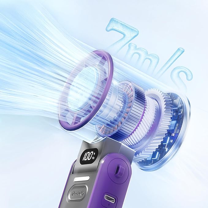 Portable Handheld Turbo Fan with Cooling Plate, 1–100 Stepless Speeds Rechargeable Personal Mini Fan, Perfect Summer Gift for Office Camping Travel Outdoor (Grey purple)