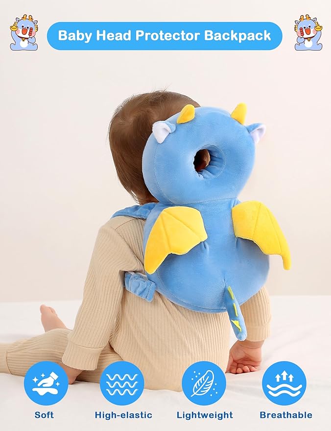 JunNeng Baby Head Protector Backpack, Toddler Walking Fall Head Protection, Blue Unicorn