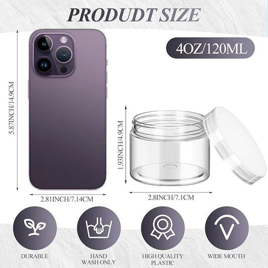 SATINIOR 36 Pieces 4 oz Plastic Jars with Lids Wide Mouth Airtight Reusable Container Acrylic Cosmetic Small Jars for Lotions Ointments Travel Toiletries Creams Make up Storage(Clear)