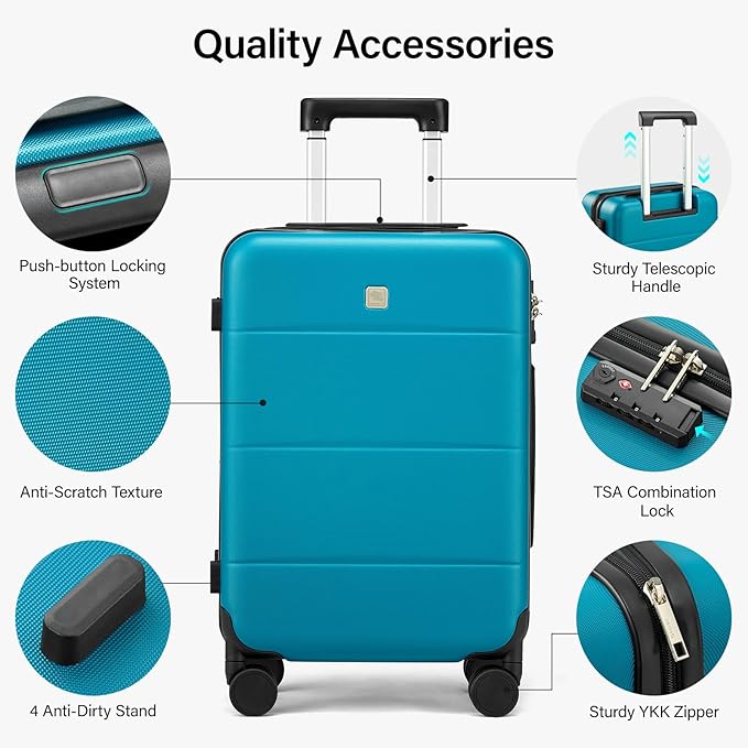 Hanke 24 Inch Checked Luggage with Spinner Wheels Hard Shell Suitcases Lightweight Travel TSA Luggage for Women Men Medium Suitcase(Caribbean Blue)