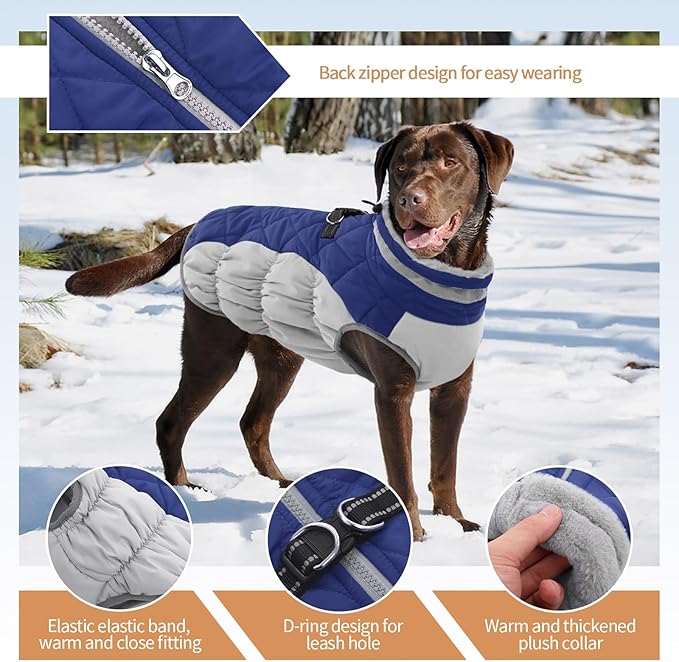 OUOBOB Dog Coats for Small Dogs, Puppy Coat, Warm Winter Jacket, XS Dog Coat with Harness Built in, Waterproof Pet Cold Weather Coats, Puppy Winter Clothes Snowsuit Chihuahua Maltese,Blue,XS