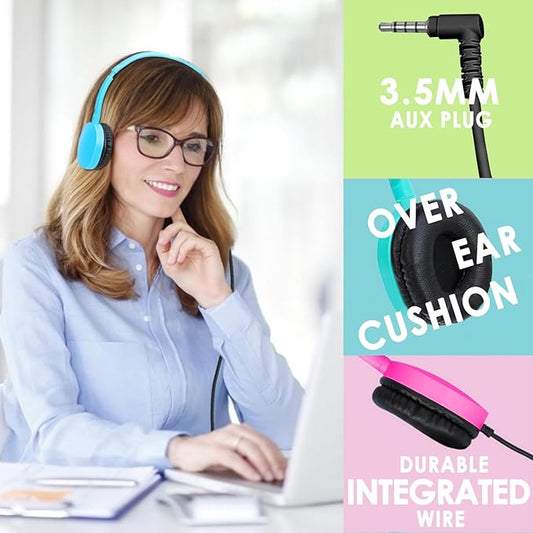Bulk Headphones 50 Pack Multi Colored for Classroom Kids, Wholesale Wired Adjustable Headphones Earphones for Students, Schools, Children, Libraries, Museums