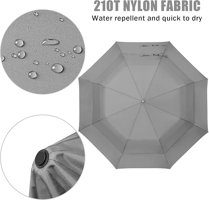 G4Free 62 Inch Portable Golf Umbrella Large Oversize Double Canopy Vented Windproof Waterproof Auto Open Folding Umbrellas(Gray)