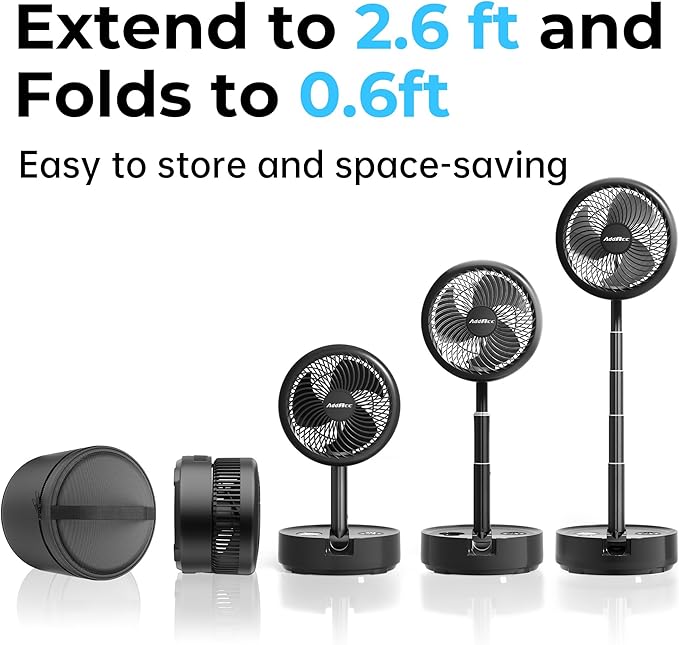 40000mAh Battery Operated Fan - Rechargeable Collapsible Fan, 106H Run, 9 Speeds Oscillating, Battery Powered with Timer & Light for Camping Travel RV Outdoor Hurricane Power Outage Black