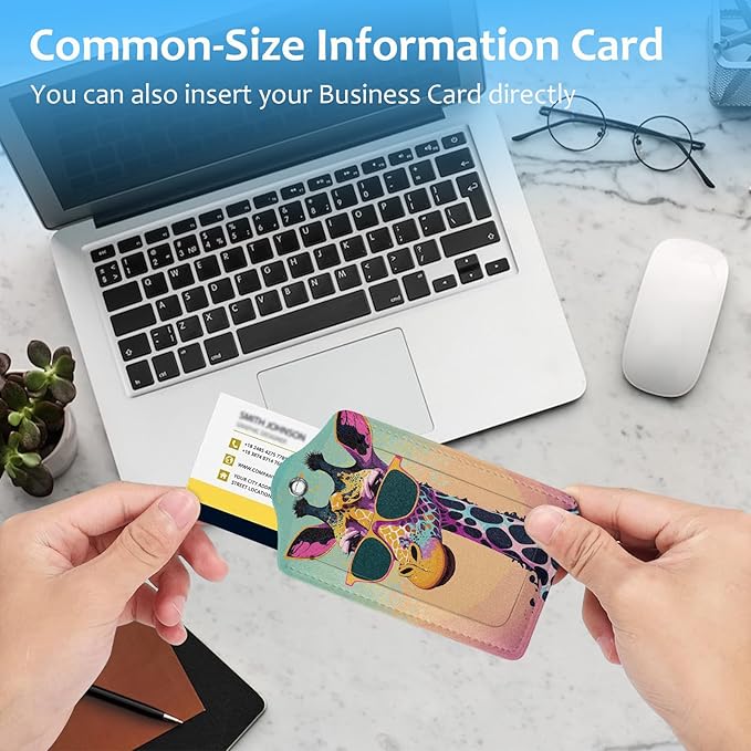 2 Pack Luggage Tag for Suitcase,Cute Giraffe Luggage Tag with PU Leather Privacy Cover ID Label & Stainless Steel Loop for Women Men Travel Bag Suitcase