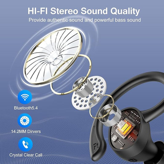 Wireless Earbuds, 2025 Bluetooth 5.4 Headphones HiFi Stereo, Bluetooth Earbuds with ENC Noise Cancelling Mic, IP7 Waterproof in Ear Earphones, 68H Dual LED Display Ear Buds for Workout Sports